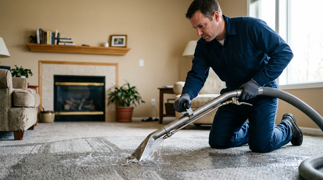 Water damage restoration technician working near Rock Island, IL